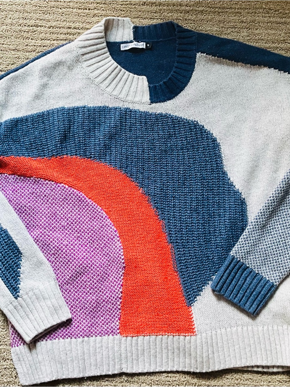 & Other Stories Navy, Cream, Orange & Pink Abstract Crewneck Sweater